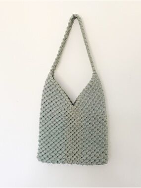 Hand-Knit Macrame Shoulder Bag in Sage Green